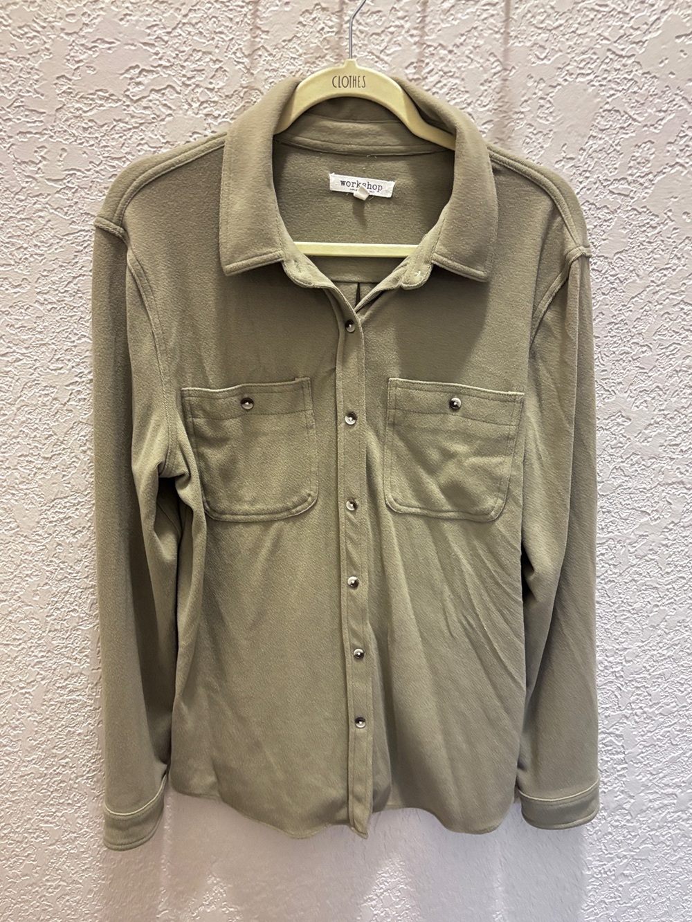 Workshop Republic oversized sage green cotton button up shacket